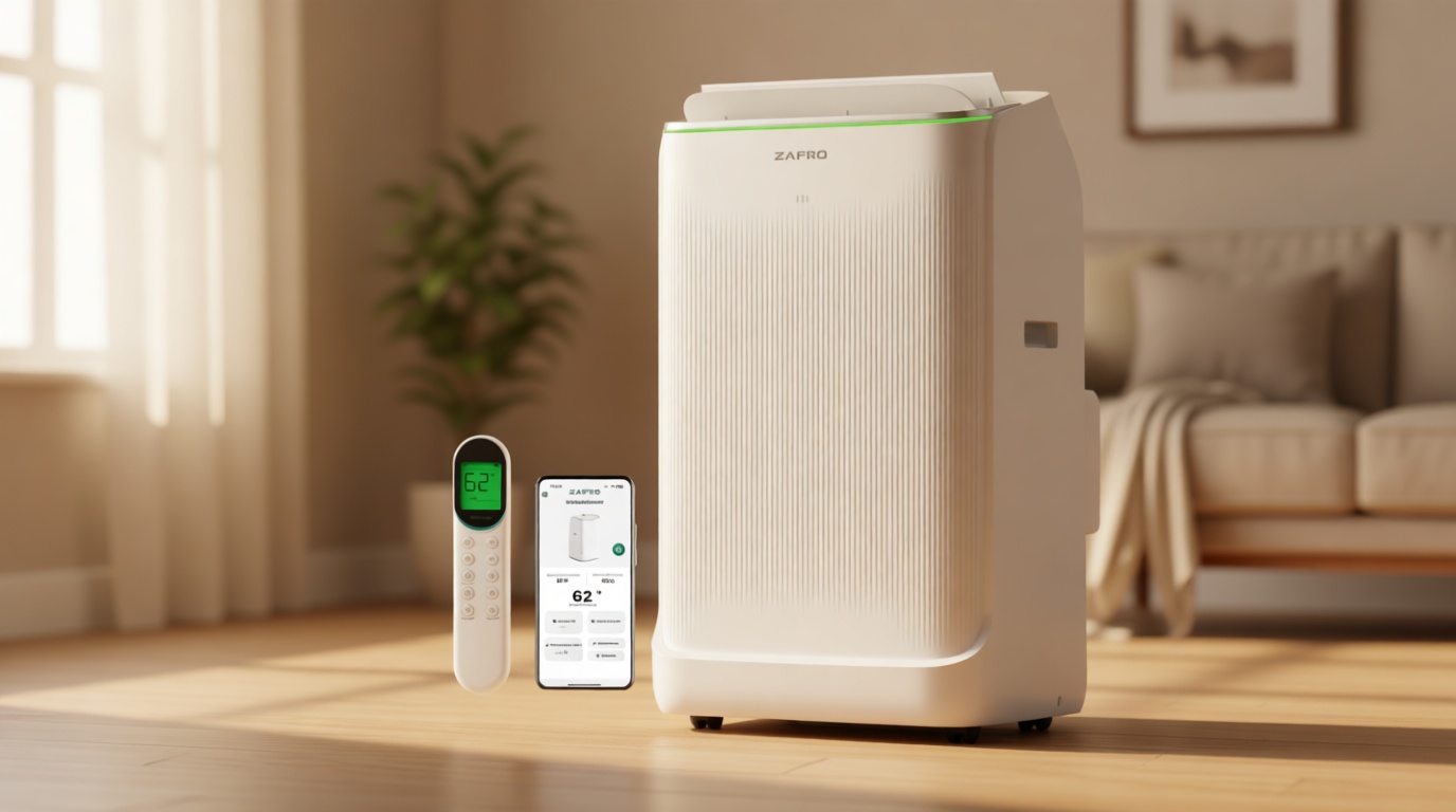 ZAFRO Smart Inverter Portable Air Conditioners, 16000 BTU (12000 BTU SACC) Dual Hose Portable AC Unit with Energy Saving/Ultra Quiet(42dB)/Drainage-free Cooling/APP/Remote for Multi-Scenario Use Global Recycled Standard