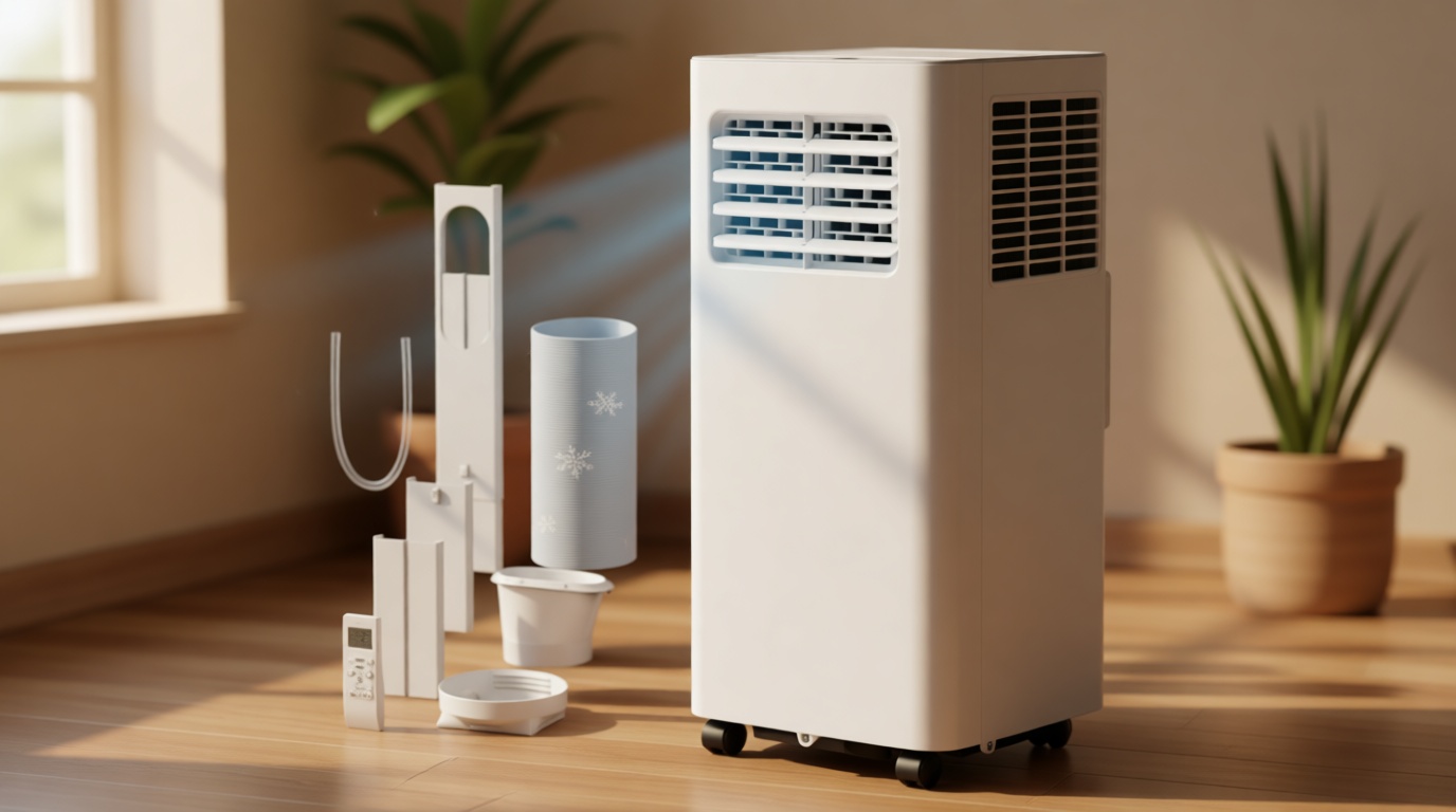 EUHOMY 8,000 BTU Portable Air Conditioners, 4-in-1 Air Conditioner Portable Up to 350 Sq.Ft., Portable AC Unit with Cool, Fan, Dehumidifier, Sleep, 24H Timer, Remote & Installation Kit, for Bedroom Global Recycled Standard