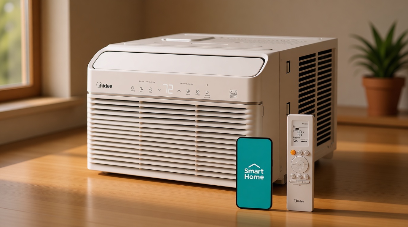 Midea 8,000 BTU Smart Inverter Air Conditioner Window Unit with Heat and Dehumidifier – Cools up to 350 Sq. Ft., Energy Star Rated, Quiet Operation, Electronic Controls, Remote Control, White ENERGY STAR