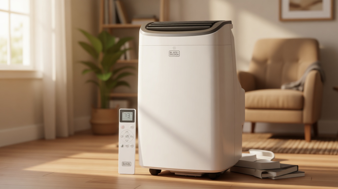 BLACK+DECKER Portable Air Conditioner, 10,000 BTU (6,300 BTU SACC) for Rooms up to 450 Sq. Ft., Portable AC with Follow Me Remote Control and Window Kit, BPACT10WT, White