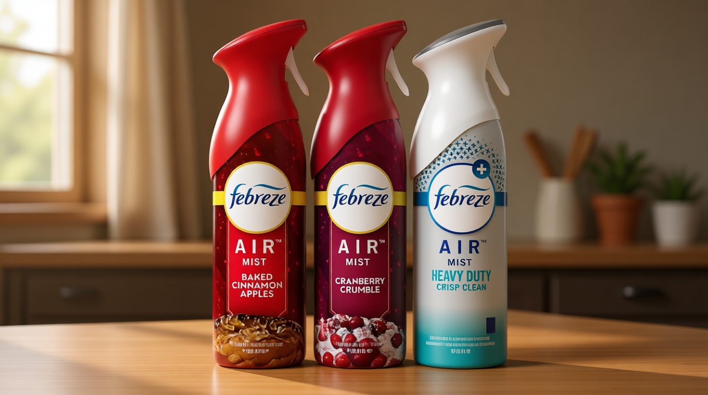 Febreze Air Mist Air Freshener Spray, Odor-Fighting Room Spray for Home, Bathroom, & Kitchen, Holiday Scents, Baked Cinnamon Apples & Cranberry Crumble & Heavy Duty Scents, 8.8oz, 3ct (1 of each)