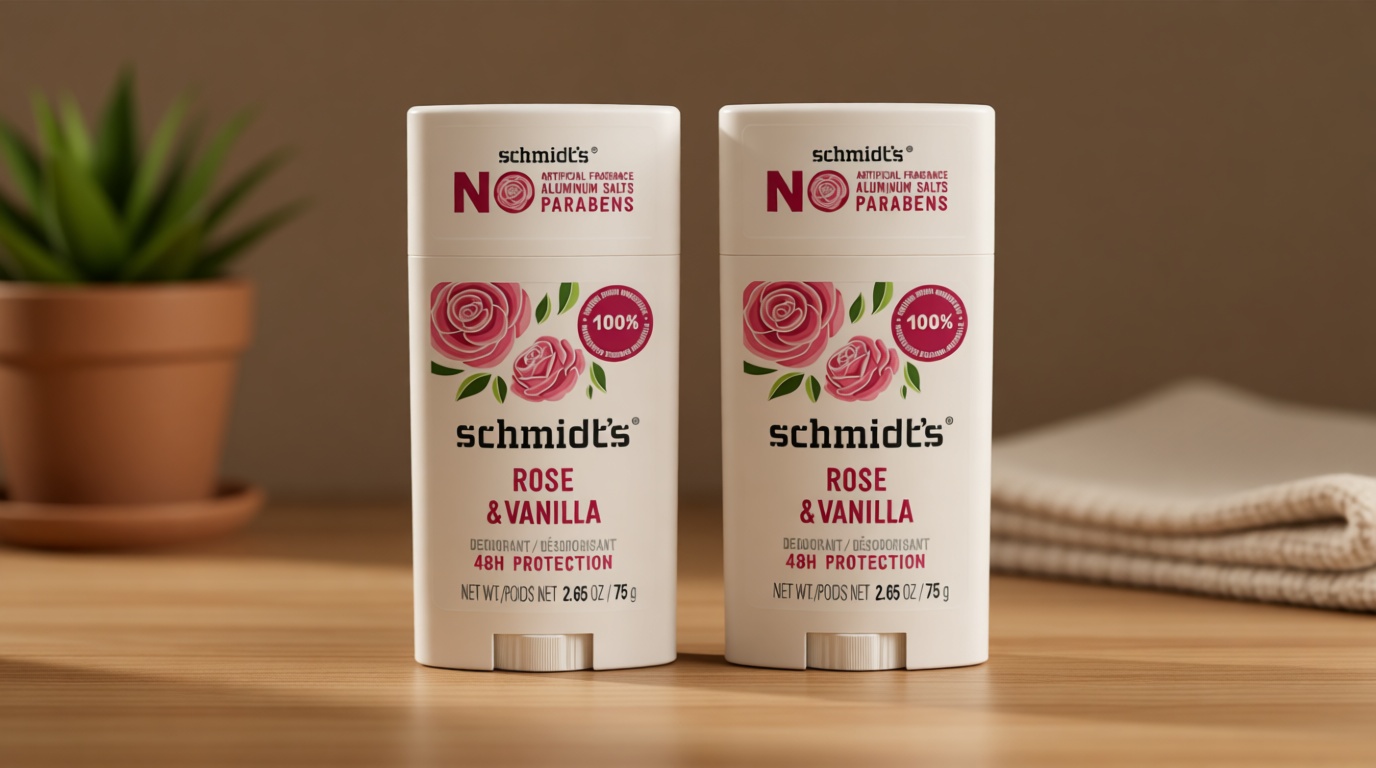 Schmidt's Aluminum-Free Vegan Deodorant Rose & Vanilla with 24 Hour Odor Protection 2 Count for Women and Men, Natural Ingredients, Cruelty-Free, 2.65 oz