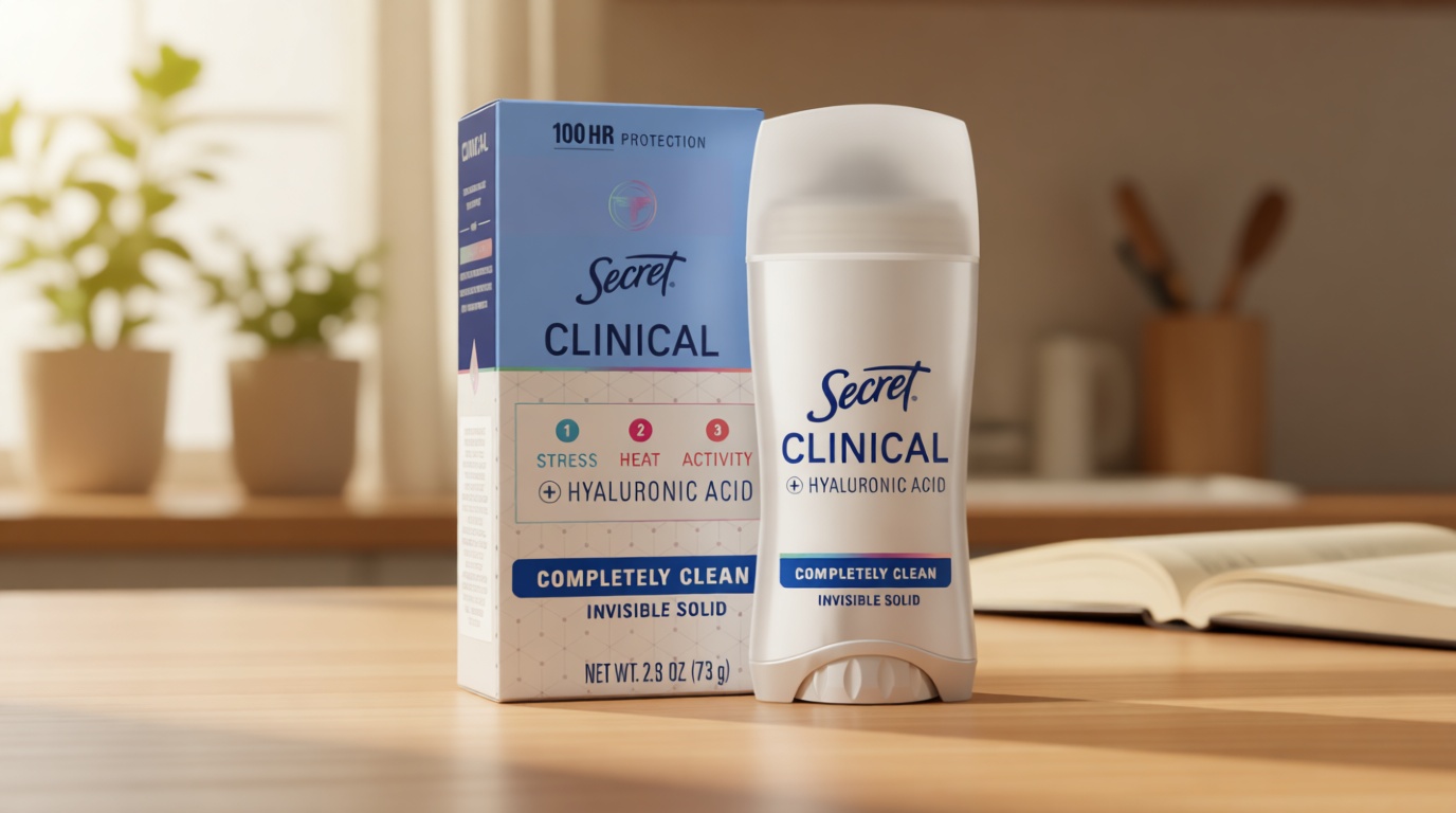 Secret Clinical Strength Antiperspirant Deodorant for Women, 100hr Sweat & Odor Protection, 3X Stress Protection with Hyaluronic Acid, PH Balanced, Invisible Solid, Completely Clean Scent, 2.6 oz