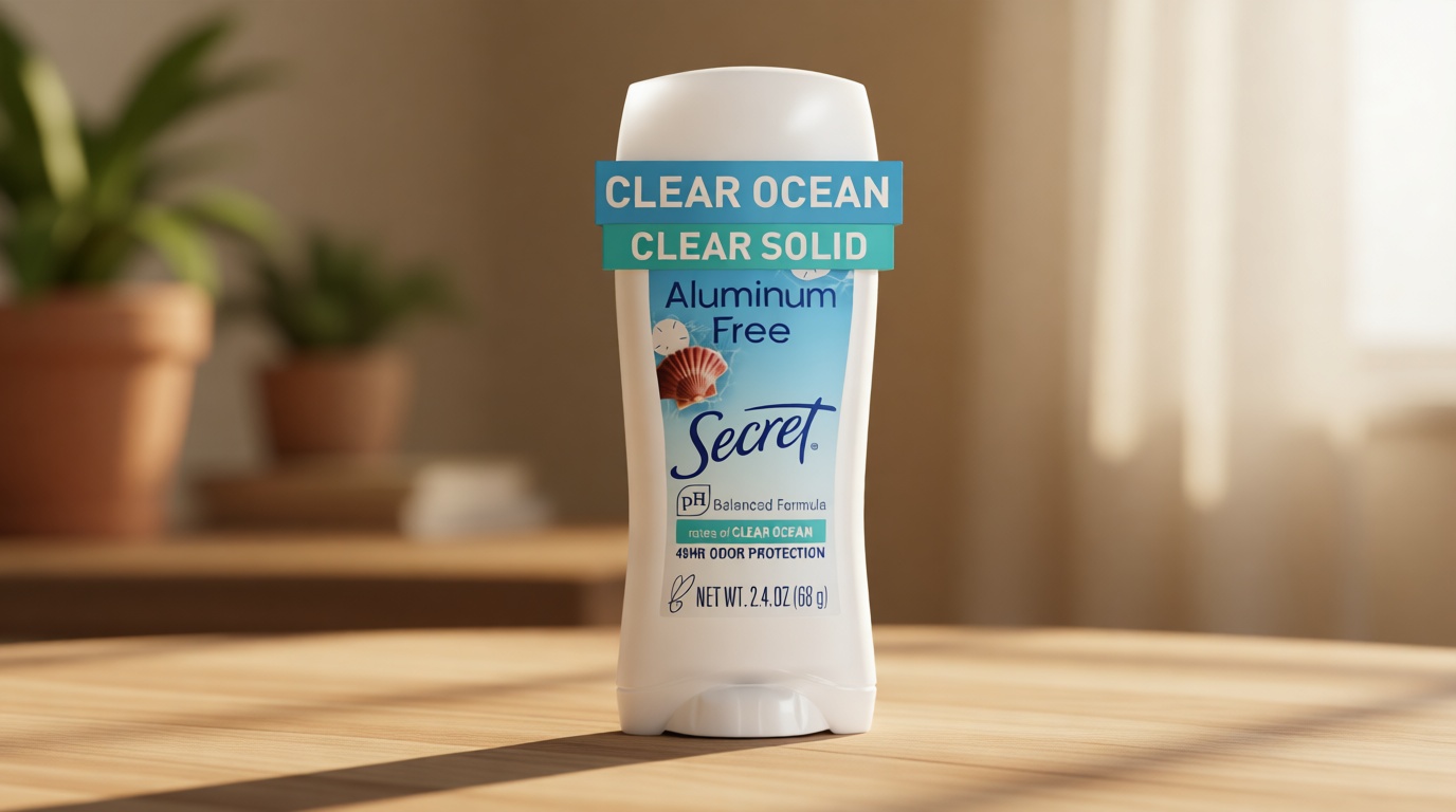 Secret Aluminum Free Deodorant for Women, 48hr Odor Protection, Free of Parabens Dyes Talc & Baking Soda, PH Balancing Minerals, Clear Solid, Clear Ocean Scent, 2.4 oz