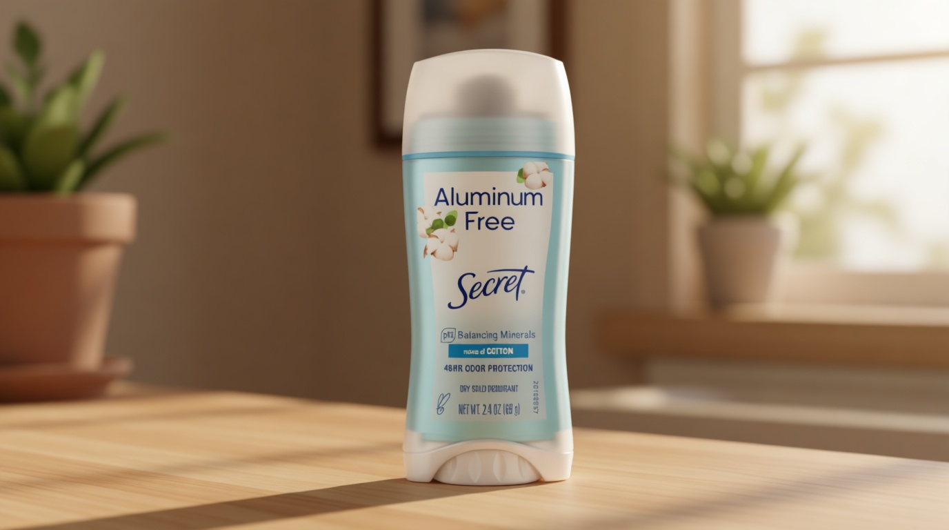 Secret Aluminum Free Deodorant for Women, 48hr Odor Protection, Free of Parabens Dyes Talc & Baking Soda, PH Balancing Minerals, Dry Solid, Cotton Scent, 2.4 oz