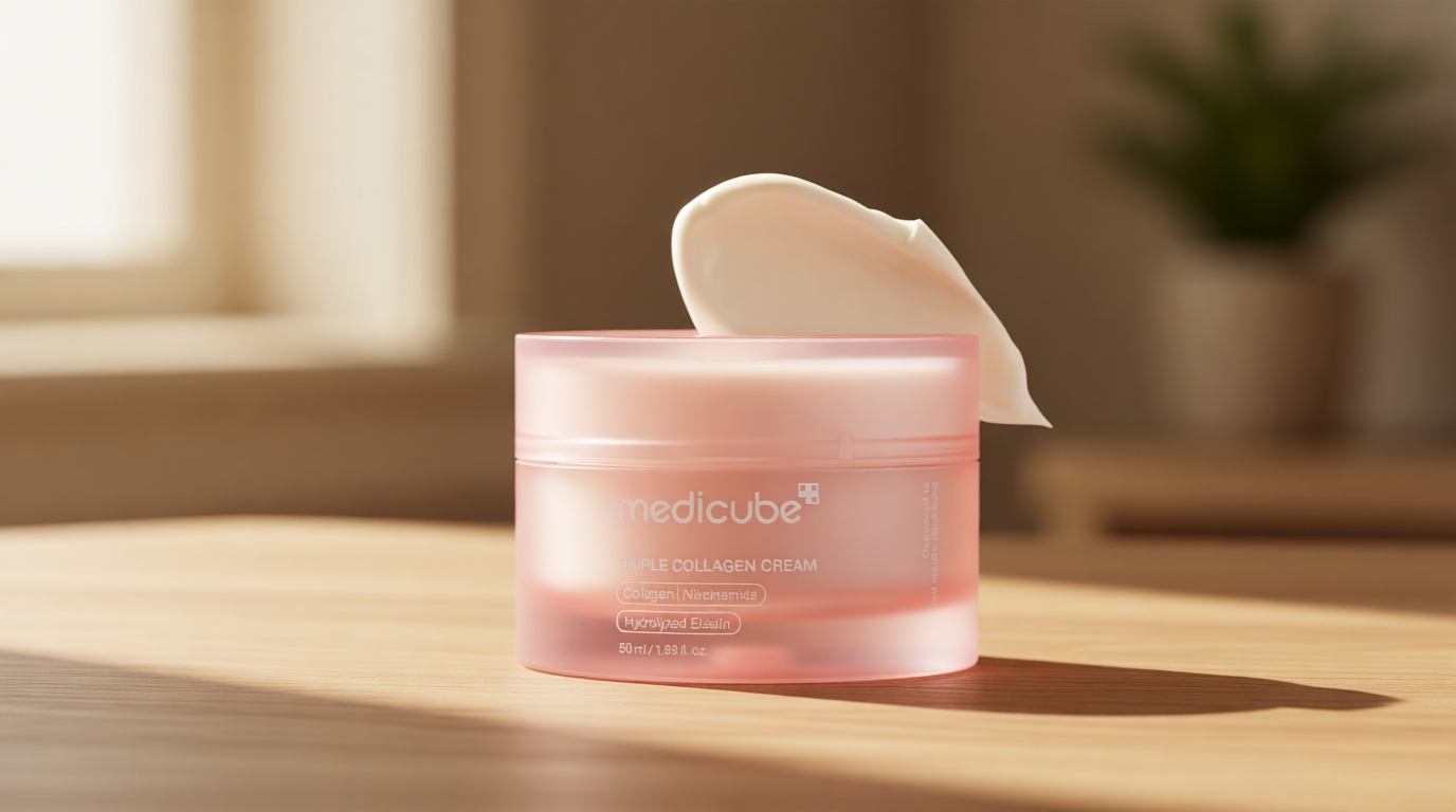 Medicube Triple Collagen Cream - Hydrating & Firming Moisturizer with Hyaluronic Acid, Premium Elastin, Shea Butter - Wrinkle Care & Boosts Elasticity - Korean Skincare, 1.69 oz