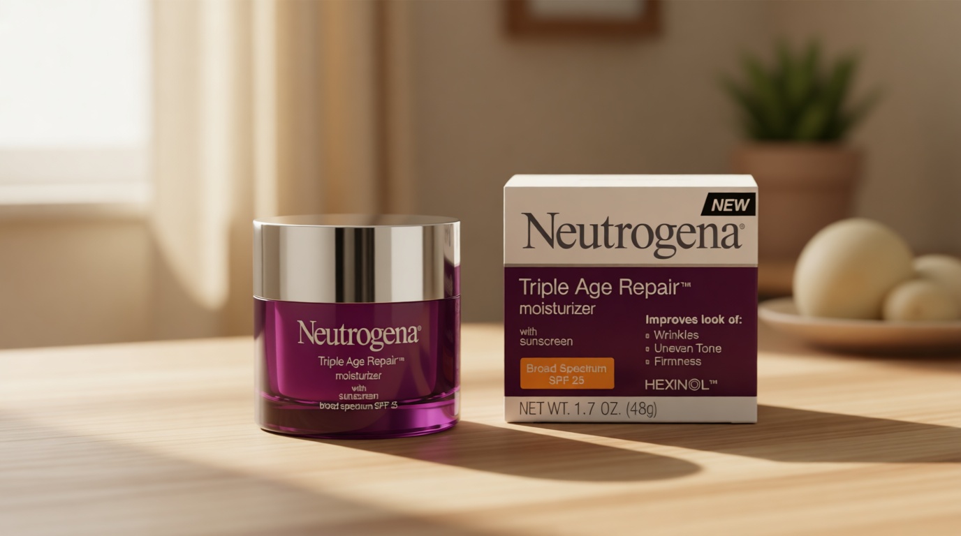 Neutrogena Triple Age Repair Face Moisturizer - with Hexinol Technology & Vitamin C, Anti-Wrinkle Face Cream with SPF 25, Visibly Reduces Wrinkles & Firms Skin, 1.7 oz