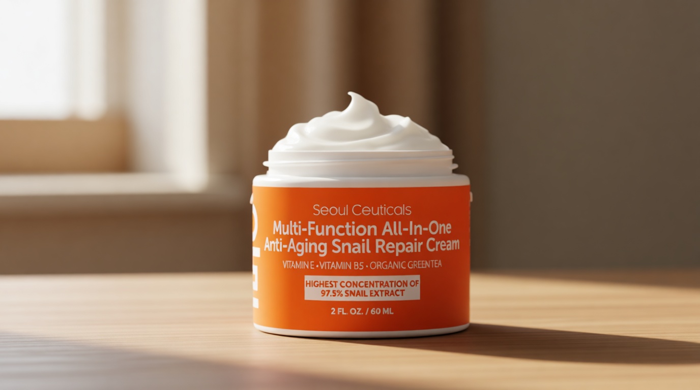 SeoulCeuticals Snail Mucin Moisturizer 97.5% - Korean Skin Care Snail Repair Cream - Day & Night Anti Aging K Beauty Skincare Cruelty Free 2oz