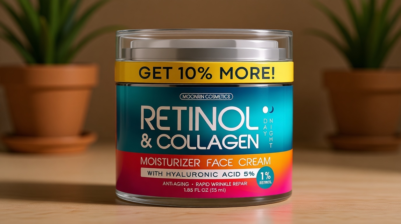 Retinol Cream for Face with Hyaluronic Acid, Day-Night Anti-Aging Moisturizer for Women, Men, Collagen Cream for Face Reduces Wrinkles, Dryness, 1.85 Oz