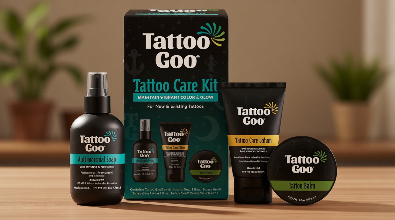 Tattoo Goo Aftercare Kit Includes Antimicrobial Soap, Balm, and Lotion, Tattoo Care for Color Enhancement + Quick Healing - Cruelty-Free, Petroleum-Free, Tattoo Artist Gifts (3 Piece Set)