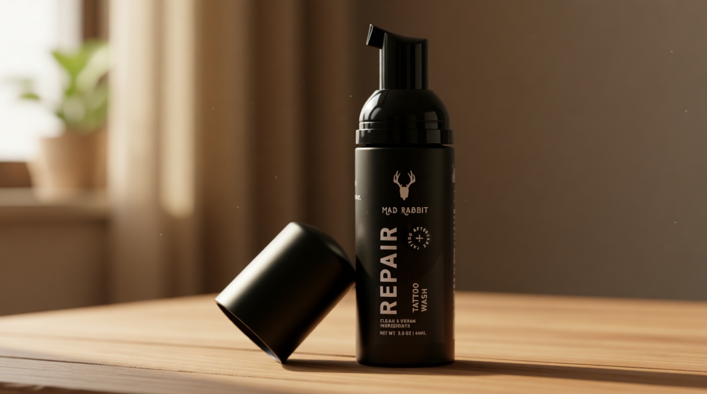 Mad Rabbit Tattoo Aftercare Soap - Tattoo Soap for New Tattoo - Fragrance Free Tattoo Foam Wash - Unscented Tattoo Cleaner Made with Clean + Vegan Ingredients, 2oz