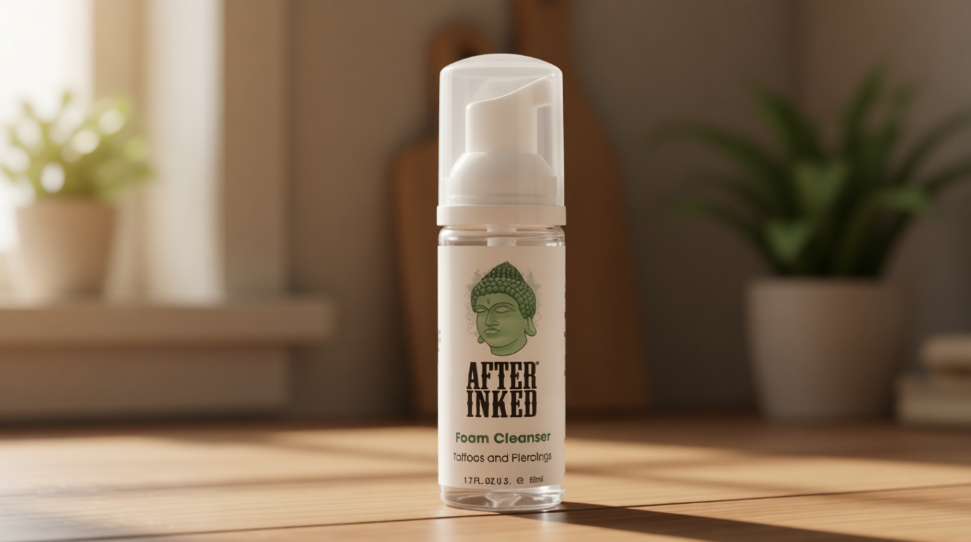 After Inked Tattoo and Piercing Aftercare Foam Cleanser - Gentle Quality Wash Soap Cleanser for Tattoos, Body Modifications & Piercings Cleaner, Including Ear, Nose & Belly Button, Foam Bottle, 1.7 oz