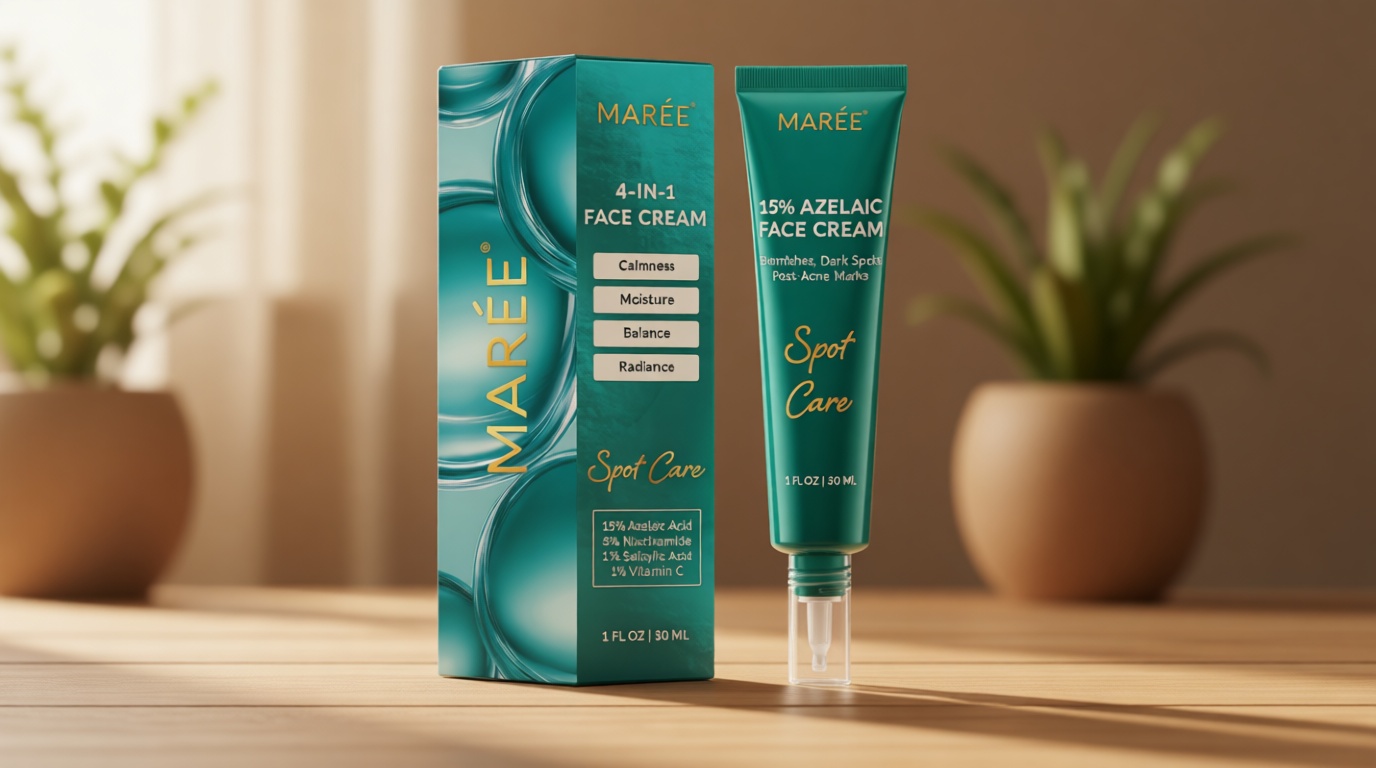 MAREE Azelaic Acid 15% Face Cream – Azelaic Acid Treatment with Niacinamide & Salicylic Acid – Dark Spot Corrector for Face, Redness Relief, Smooth Even Skin Tone – Acido Azelaico for Acne Prone Skin