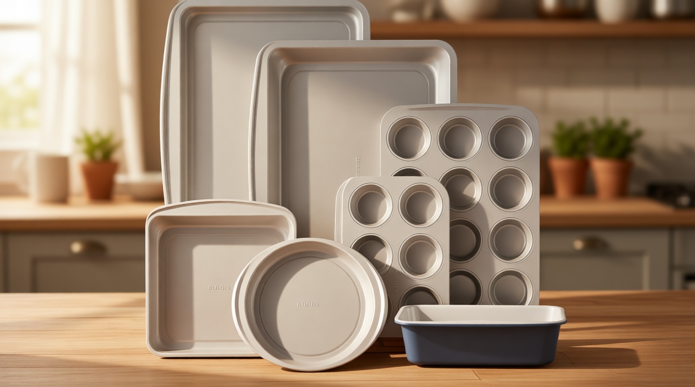 CAROTE 7-Piece Nonstick Stackable Baking Pans Set - Bakeware Sets Including Cookie Sheets for Baking, Muffin Pan, Bread Pan, Cake pan, Loaf Pan, Roasting Pan, Gray & Blue