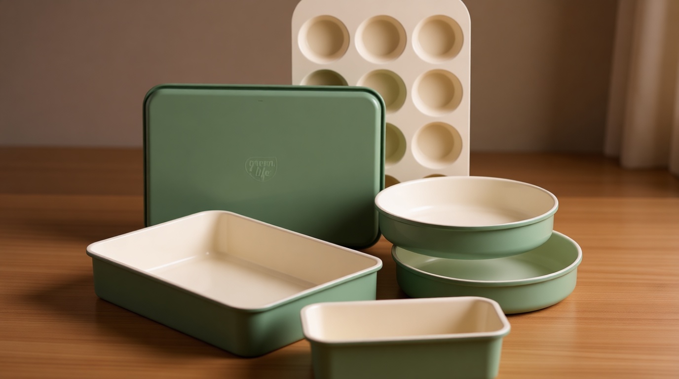 GreenLife 6 Piece Nonstick Bakeware Set, Non-Toxic PFAS-Free Ceramic Oven Pans, Dishwasher & Oven Safe to 450°F, Easy Release Baking Sheet, Loaf Pan, Rectangle & Round Cake, Muffin Pan, Sage