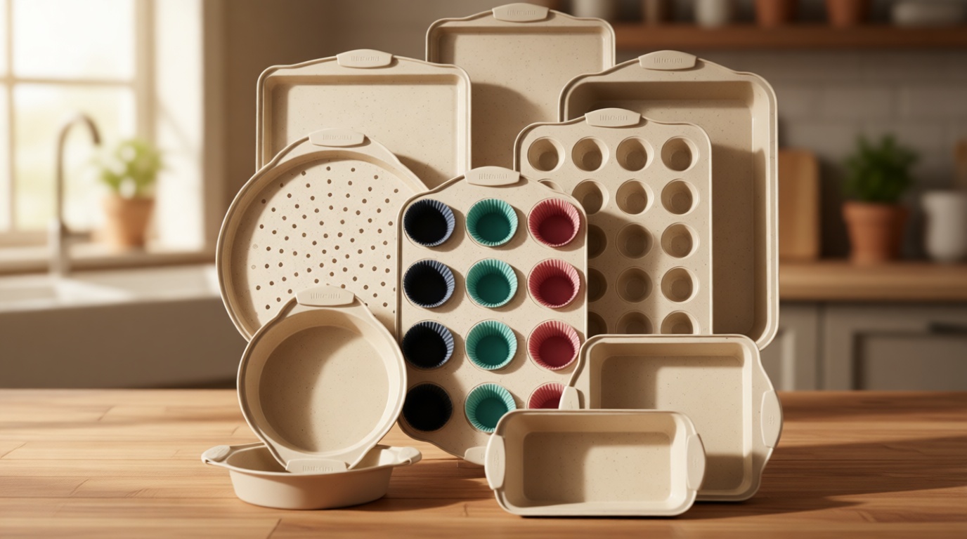 Kikcoin 22 PCS Nonstick Baking Pans Set, Stackable Bakeware Sets with Silicone Handles, 450°F Oven Safe Baking Sheet Set, Easy Release Cookie Sheets for Baking, Cream