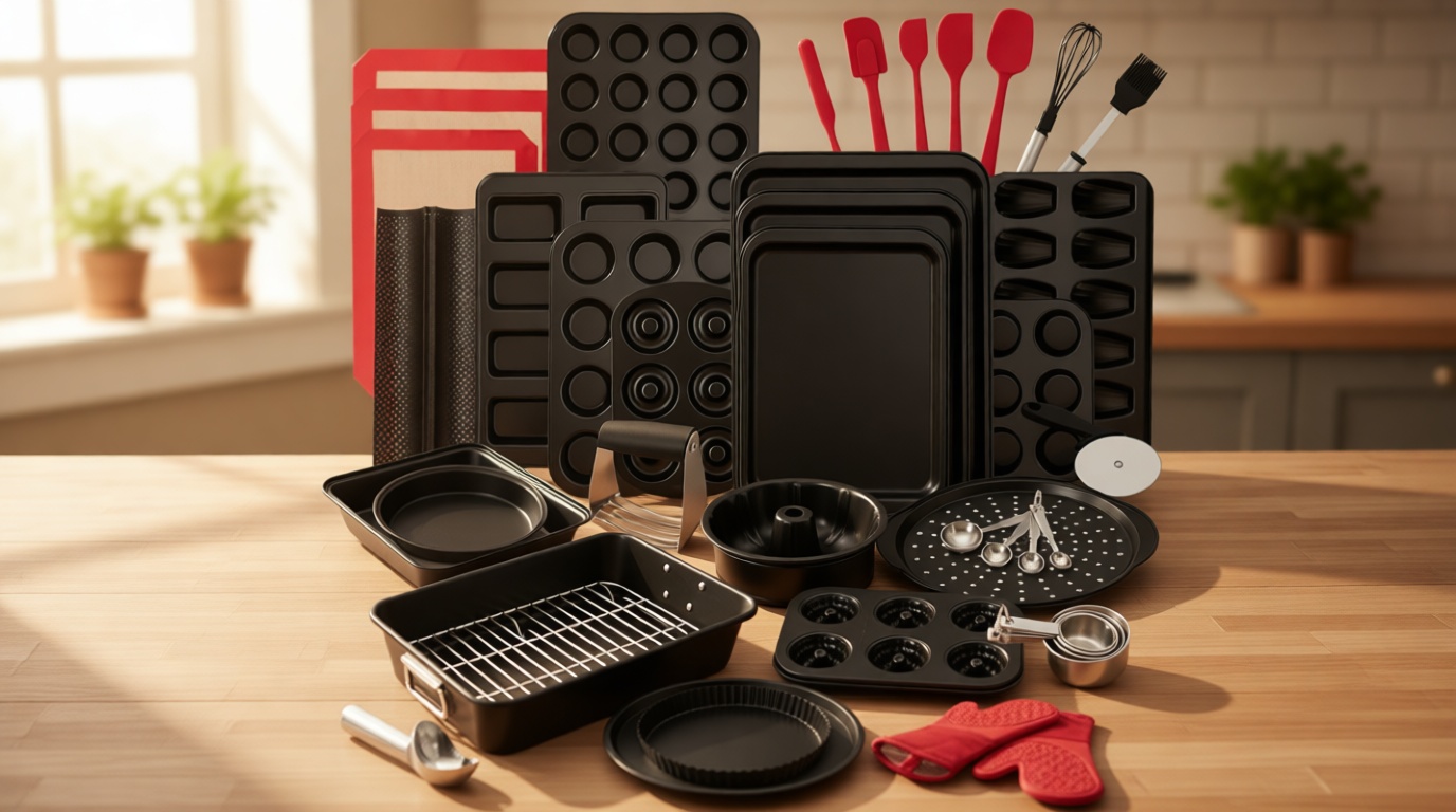 NutriChef 42-Piece Ultimate Nonstick Bakeware Set - Carbon Steel Baking Pans, Everyday Baking Tools, Oven Mitts, & More - Ideal for Baking Delicious Savory & Sweet Treats - Complete Set for Bakers