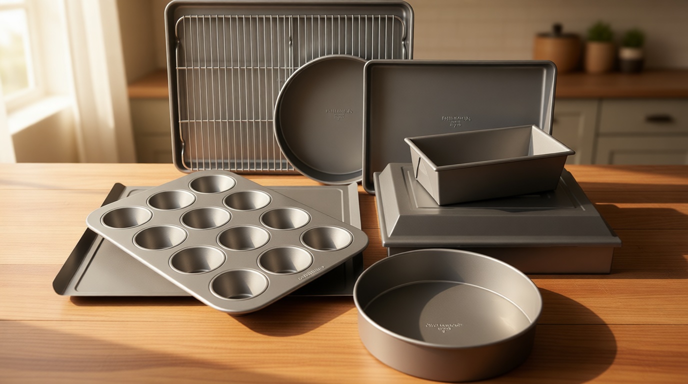 Calphalon Titan 10-Piece Baking Pan Set, Steel Core Bakeware PFA-Free Nonstick Coating, Oven Safe, Includes Sheet Pans, Muffin Pan, Round Cake Pans, Loaf Pan and Cooling Rack, Silver