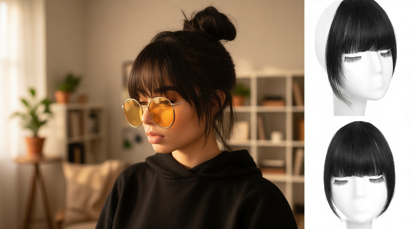 ORIGEN Clip in Bangs Real Human Hair Clip on Wispy Bangs Fringe with Temples Hairpieces Fake Front Bangs Extensions for Women Jet Black Color