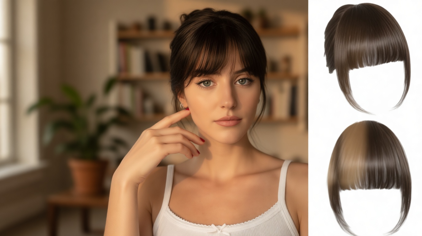 Clip in Bangs 100% Real Human Hair Extensions Wispy Brown Black Fake Bangs Hair Clip on bangs for women Fringe with Temples Hairpieces Faux Bangs for Daily Wear