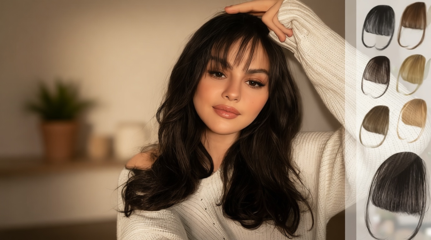 NAYOO Clip in Bangs - 100% Human Hair Wispy Bangs Clip in Hair Extensions, Brown Black Air Bangs Fringe with Temples Hairpieces for Women Curved Bangs for Daily Wear