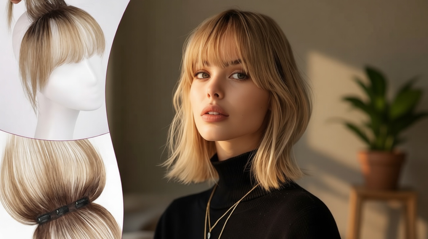 EMMOR Clip in Bangs, 100% Human Hair Bangs with 3 Non-slip Clips, 360°Cover Top HairPieces with 5 inch Wispy Fringes for enhancing Women's Facial Features(Ombre Ash Blonde)