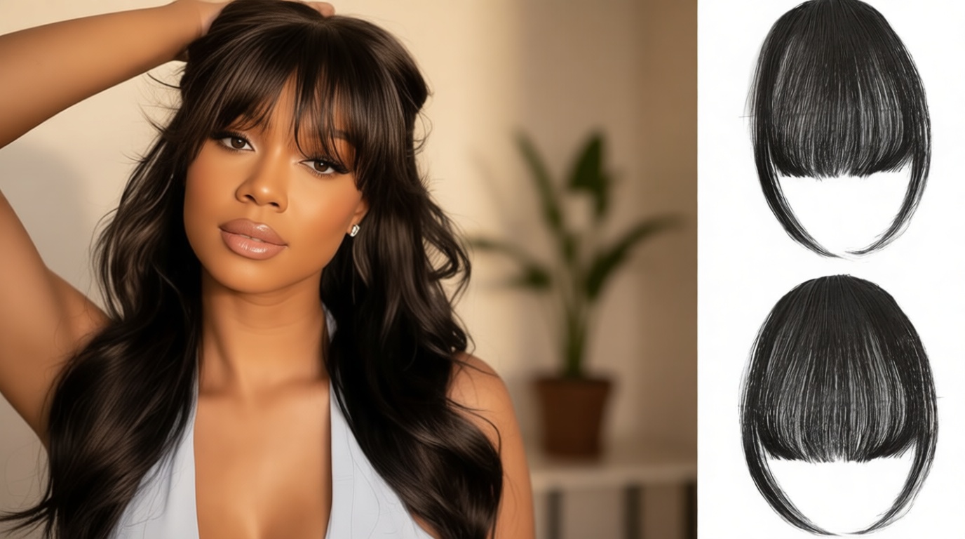 Clip in Bangs 100% Real Human Hair, Wispy Bangs Hair Clip, Fake Bang Fringe with Temples Hairpieces for Women Daily Wear (Natural Black, Wispy Bangs)