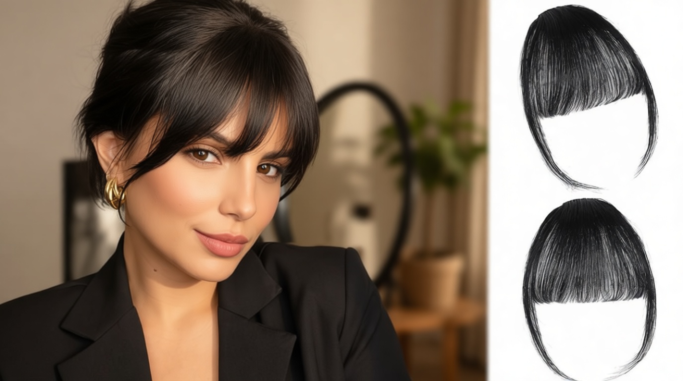 Clip in Bangs 100% Real Human Hair Extensions Wispy Natural Black Fake Bangs Hair Clip on bangs for women Fringe with Temples Hairpieces Faux Bangs for Daily Wear