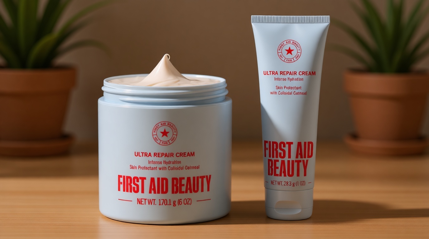 First Aid Beauty - Ultra Repair Cream - Hydrating Face & Body Moisturizer - Whipped Colloidal Oatmeal Clinically Proven to Strengthen Skin Barrier in 7 Days - Helps Relieve Eczema, 6oz Plus 1oz Tube