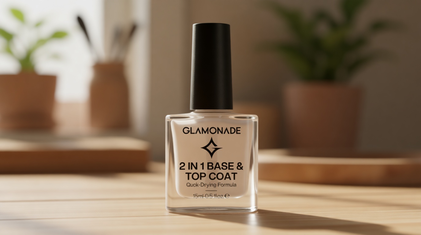 Glamonade Base Top Coat Nail Polish: 2 in 1 Clear High Shine Quick Dry Nail Polish Color Protection Long Lasting Polish Resists Smudging Chipping Fading Fast Air Dry Nail Coat for Women