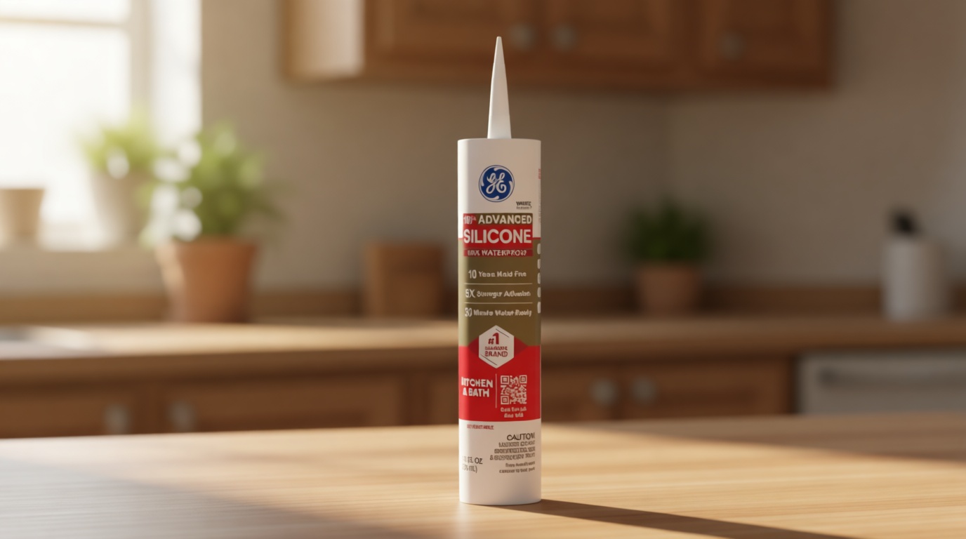 GE Advanced Silicone Caulk for Kitchen & Bathroom, White, 10 fl oz Cartridge, 1 Pack - 100% Waterproof Silicone Sealant, 5X Stronger Adhesion, Shrink & Crack Proof