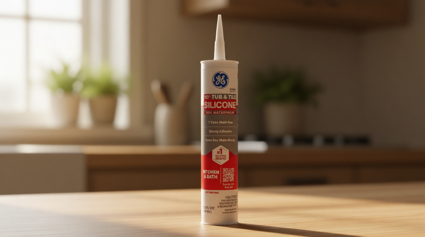 GE Silicone Caulk for Tub & Tile Kitchen & Bath, Clear, 10 fl oz Cartridge, 1 Pack - 100% Waterproof Silicone Sealant, Excellent Flexibility, Shrink & Crack Proof