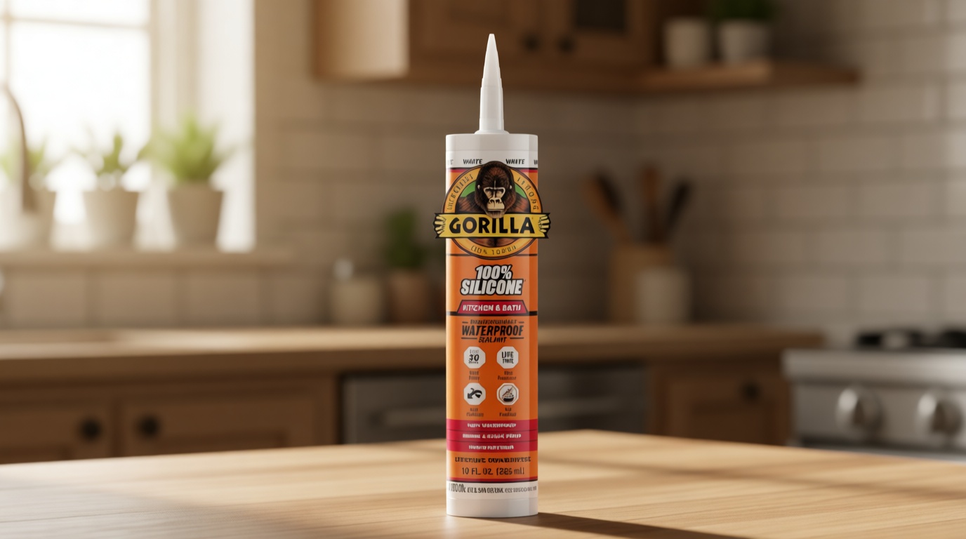 Gorilla 100% Silicone Caulk Kitchen & Bath Sealant, Mold Resistant, 10 oz. Cartridge, White