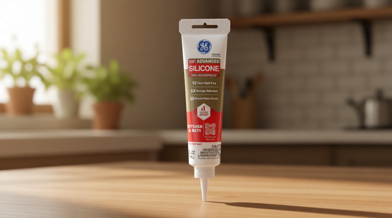 GE Advanced Silicone Caulk for Kitchen & Bathroom, Clear, 2.8 fl oz Tube, 1 Pack - 100% Waterproof Silicone Sealant, 5X Stronger Adhesion, Shrink & Crack Proof