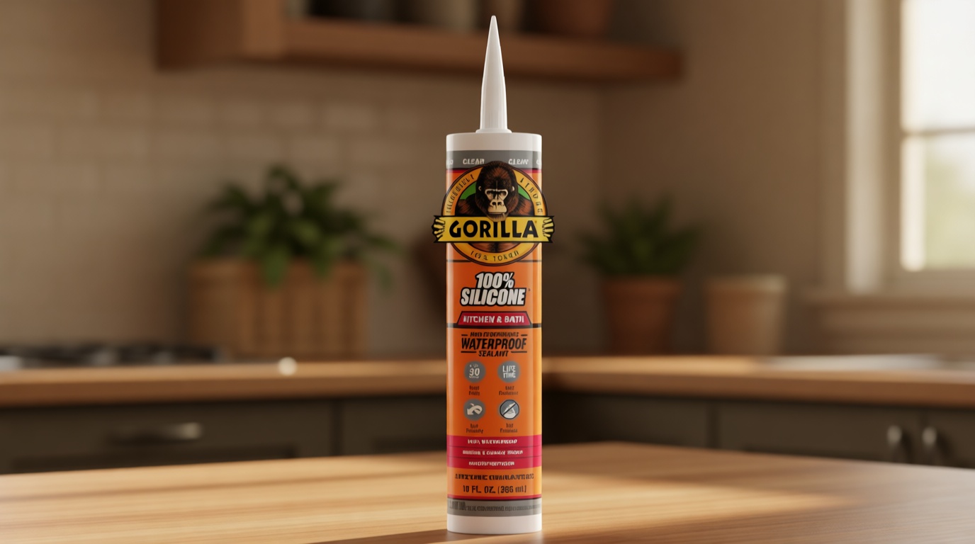 Gorilla 100% Silicone Caulk, Waterproof Sealant, 2.8oz Squeeze Tube (Pack of 1) – White -10 Year Mold Resistant Kitchen, Window, Bath, Marine, Door and More