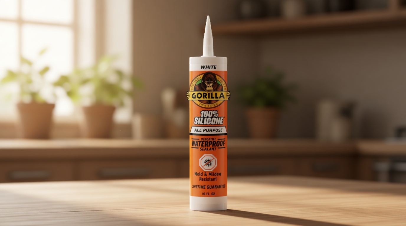 Gorilla 100% Silicone Waterproof Caulk, All‑Purpose Sealant, Mold & Mildew Resistant, Flexible Seal, White, 10 oz Cartridge (Pack of 1)