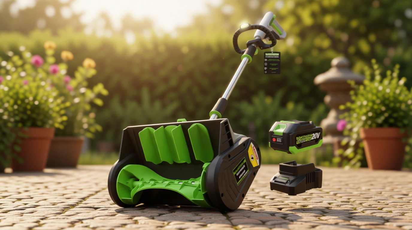 SONTHIOW 13.5" Electric Snow Shovel, 20V Brushless Snow Shovel, Includes 2 * 4.0 Ah Battery and Quick Charger, Cordless Snow Blower with Directional Plate & Adjustable Front Handle (2 * 20V Battery) Global Recycled Standard