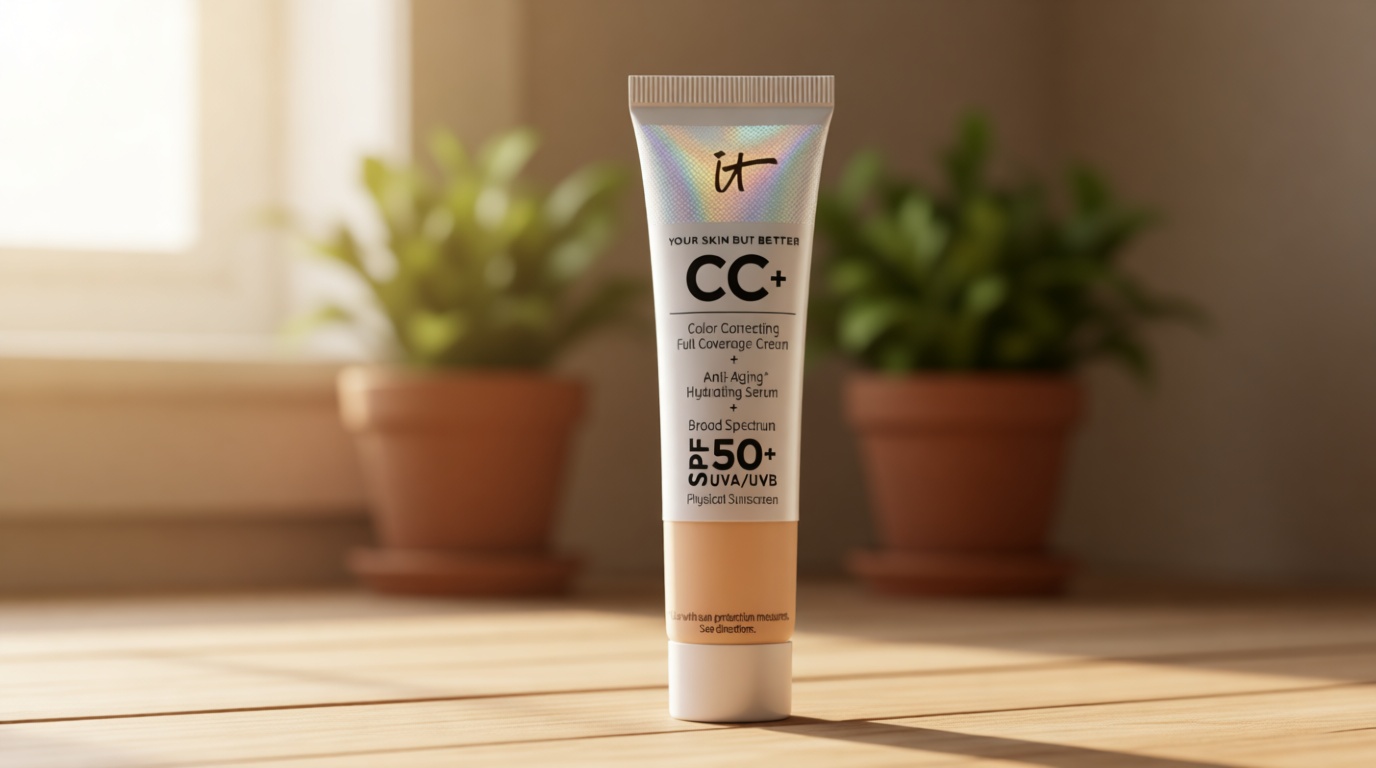 IT Cosmetics CC+ Cream - Natural Full Coverage Foundation With SPF 50+, Color Corrector & Anti-Aging Hydrating Serum, Hyaluronic Acid + Peptides, Lightweight Up To 24H Wear, All Skin Types