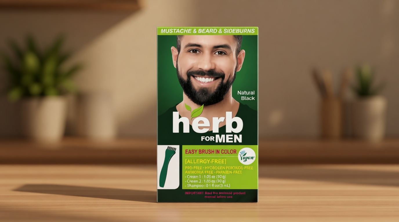 Herb For Men Mustache & Beard Dye (Nature Black, 1 Pack), PPD-Free Ammonia-Free, Vegan with Natural Ingredients, Gentle for Sensitive Skin, No Skin Irritation