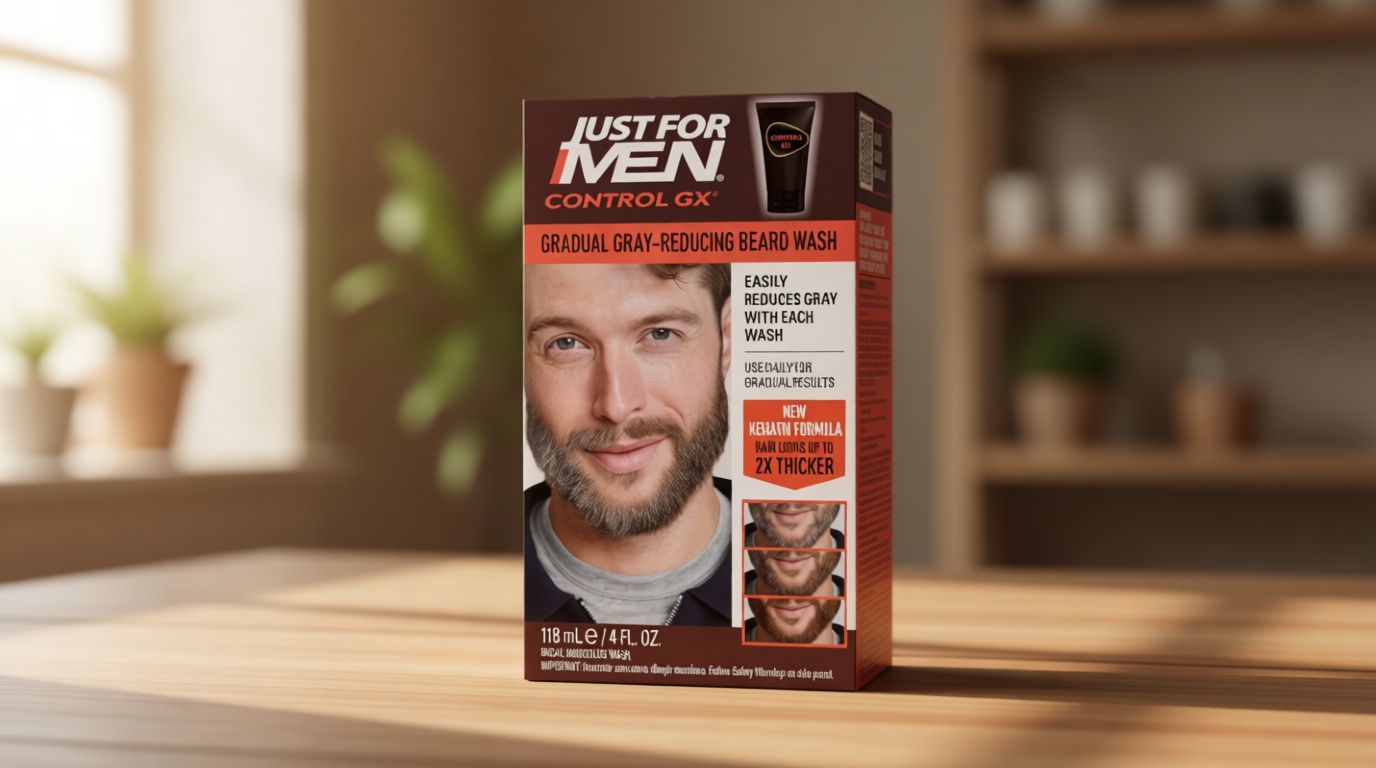 Just for Men Control GX Grey Reducing Beard Wash Shampoo with Keratin, Gradually Colors Mustache and Beard, Leaves Facial Hair Thicker Softer and Fuller, 4 Fl Oz - Pack of 1 (Packaging May Vary)