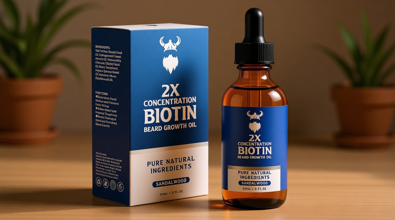 Beard Growth Oil - 2X Concentration Biotin Beard Oil for Men (2 oz) - Natural Mens Beard Oil with Argan Oil, Jojoba Oil and Vitamin, Beard Growth Softener, Moisturizer (Sandalwood)