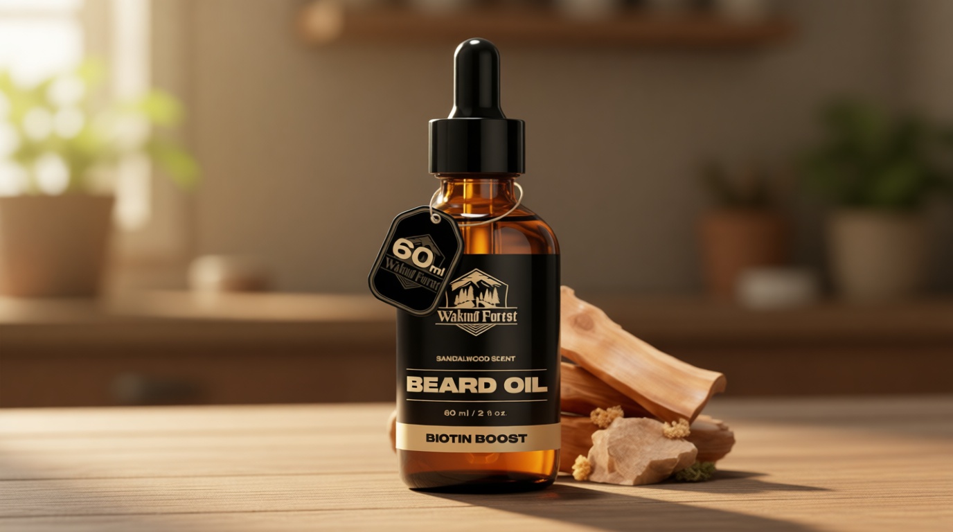 Waking Forest Beard Growth Oil - Biotin Sandalwood Oil with Vitamin E, Rosemary & Castor for Thicker, Softer, Stronger Beards (2oz)