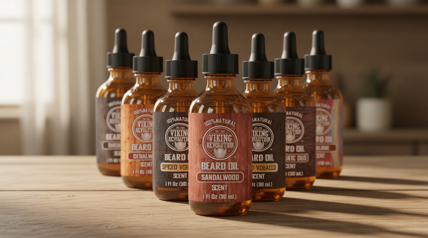 Viking Revolution Beard Oil for Men - Natural Mens Beard Oil with Argan Oil and Jojoba Oil - Beard Softener, Strengthens and Moisturizes - Beard Conditioner for Men (Sandalwood, 1 Pack)