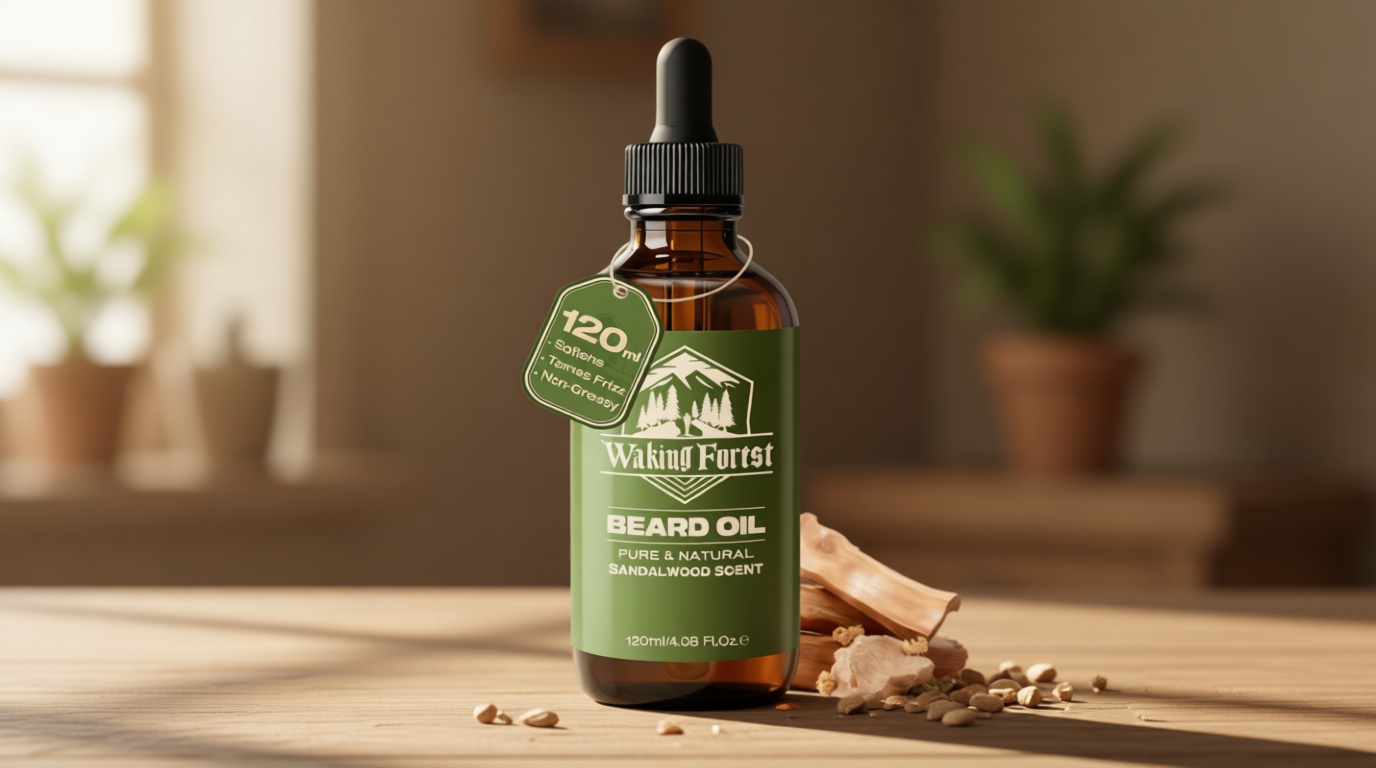 Waking Forest Beard Growth Oil for Men, Natural Sandalwood with Argan, Castor & Biotin, Vitamin E, Nourishes Thicker Softer Fuller Beard, Premium Gift for Bearded Gentlemen (120ml / 4 fl oz)