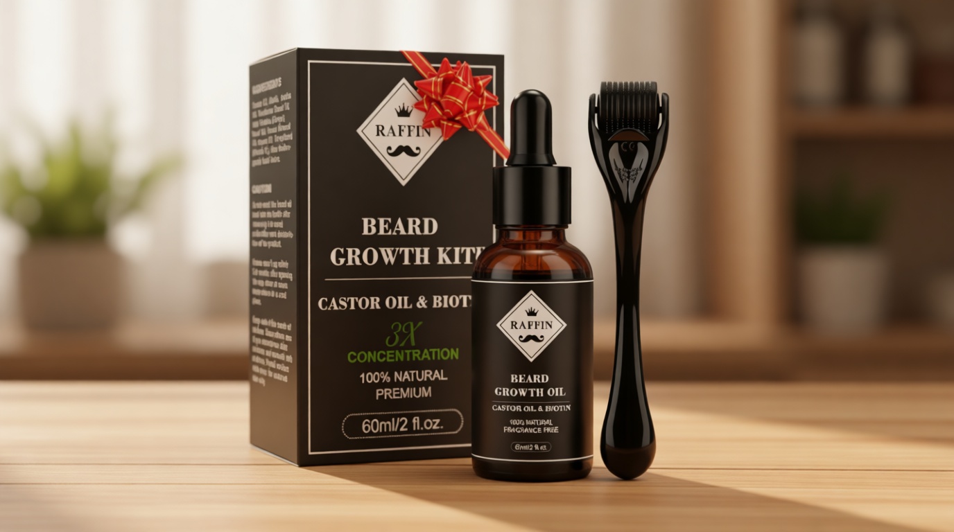 Beard Growth Kit, Upgraded Beard Growth Oil (2Oz) w/3 X Thickening Biotin & Castor Oil for Spot/Patchy Beard, Achieve Fuller, Thicker & Healthier Beards, Birthday Gifts for Men Him Boyfriend Husband