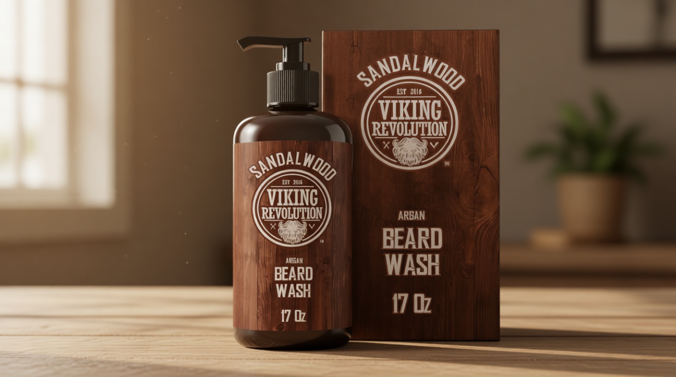 Viking Revolution Beard Wash Shampoo w/Argan & Jojoba Oils - Softens & Strengthens - Sandalwood Scent - 17 oz Shampoo