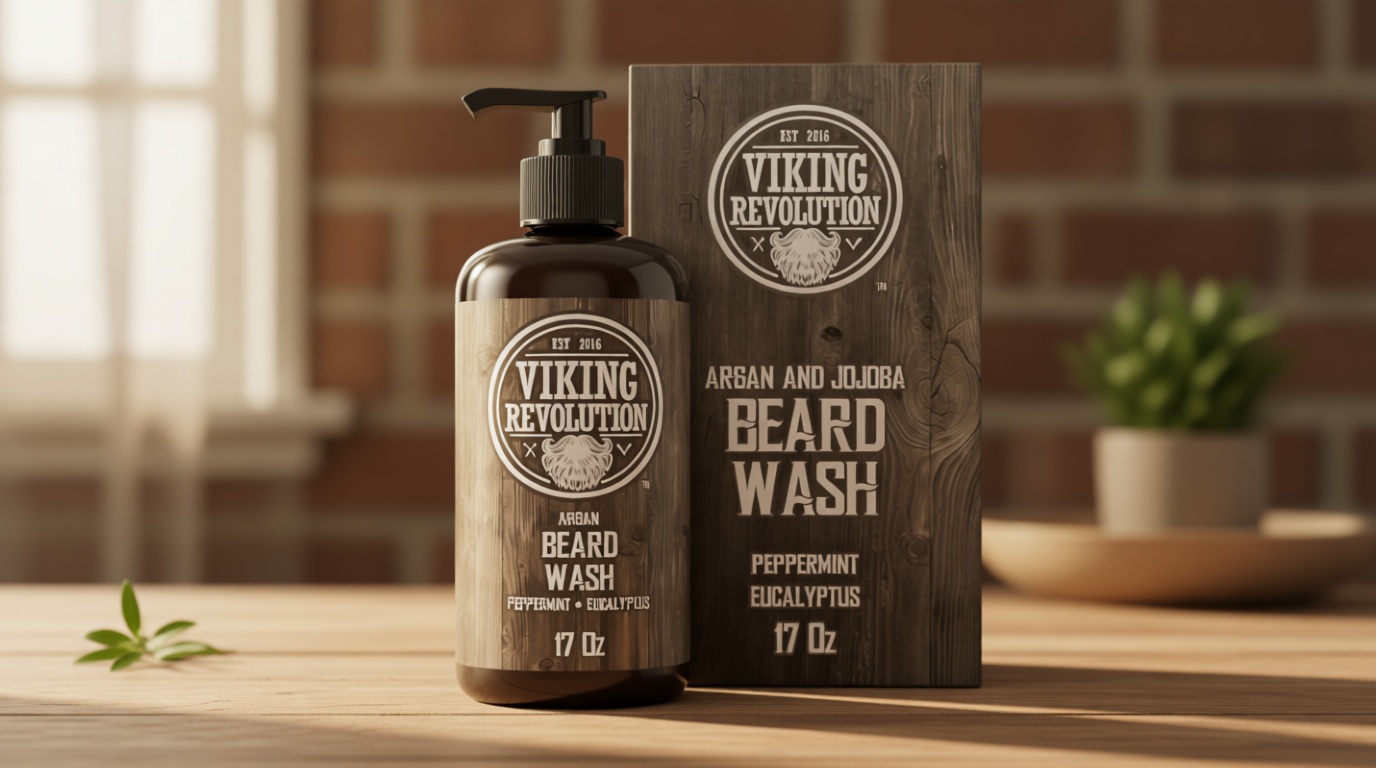 Beard Wash Shampoo w/Argan & Jojoba Oils - Softens & Strengthens - Natural Peppermint and Eucalyptus Scent - Beard Shampoo w/Beard Oil (17 oz Shampoo)