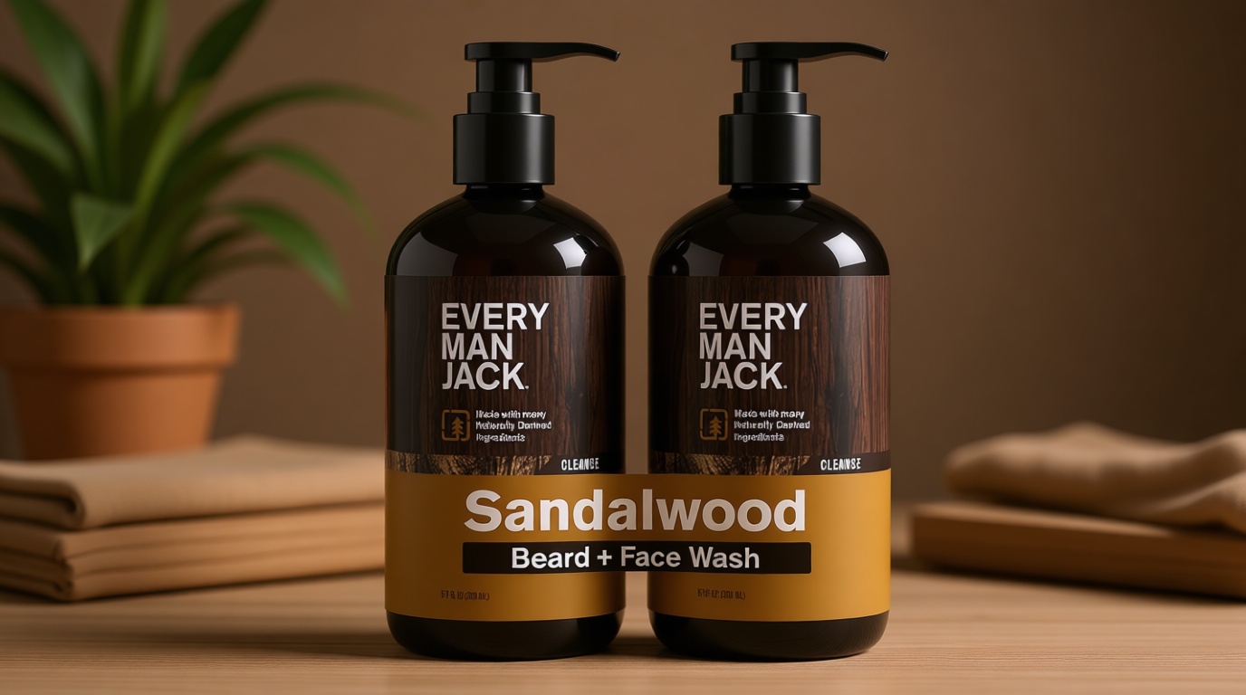 Every Man Jack Sandalwood Beard Wash - Cleanse, Soften, and Hydrate for a Healthier Beard - Made w/Naturally Derived Ingredients like Aloe Vera and Coconut - 6.7 oz - 2 Pack
