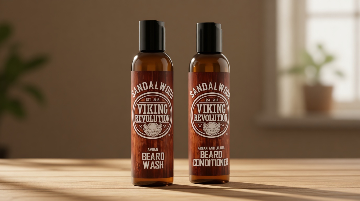 Viking Revolution Beard Wash & Beard Conditioner Set w/Argan & Jojoba Oils - Softens & Strengthens - Natural Beard Shampoo w/Beard Oil Sandalwood (5oz)