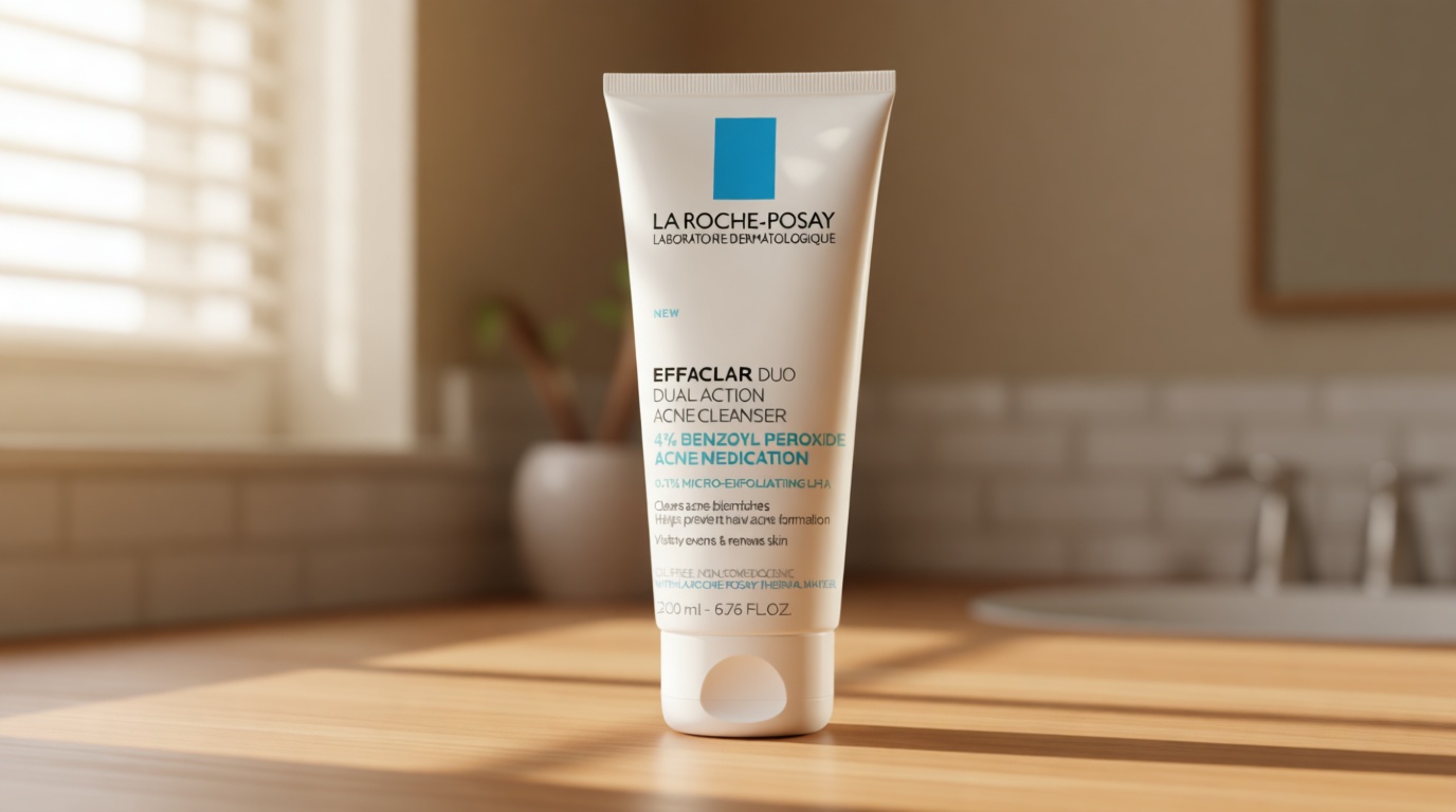 La Roche-Posay Effaclar Dual Acne Face Wash With 4% Benzoyl Peroxide & LHA Exfoliant, Acne Treatment Help Clear & Prevent Blemishes, Paraben Free & Oil Free Wash, 6.76 Fl Oz